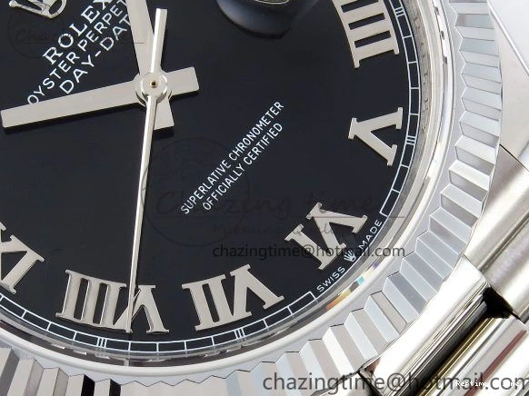 0213 Classic DayDate 40 SS JDF 904L Steel Black Roman Dial on President Bracelet VR3255 V3 (Gain Weight) 1434